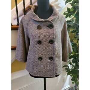 ANA A New Approach Cape Jacket Dark Brown Multicolor Coat Button Up Womens Sz M